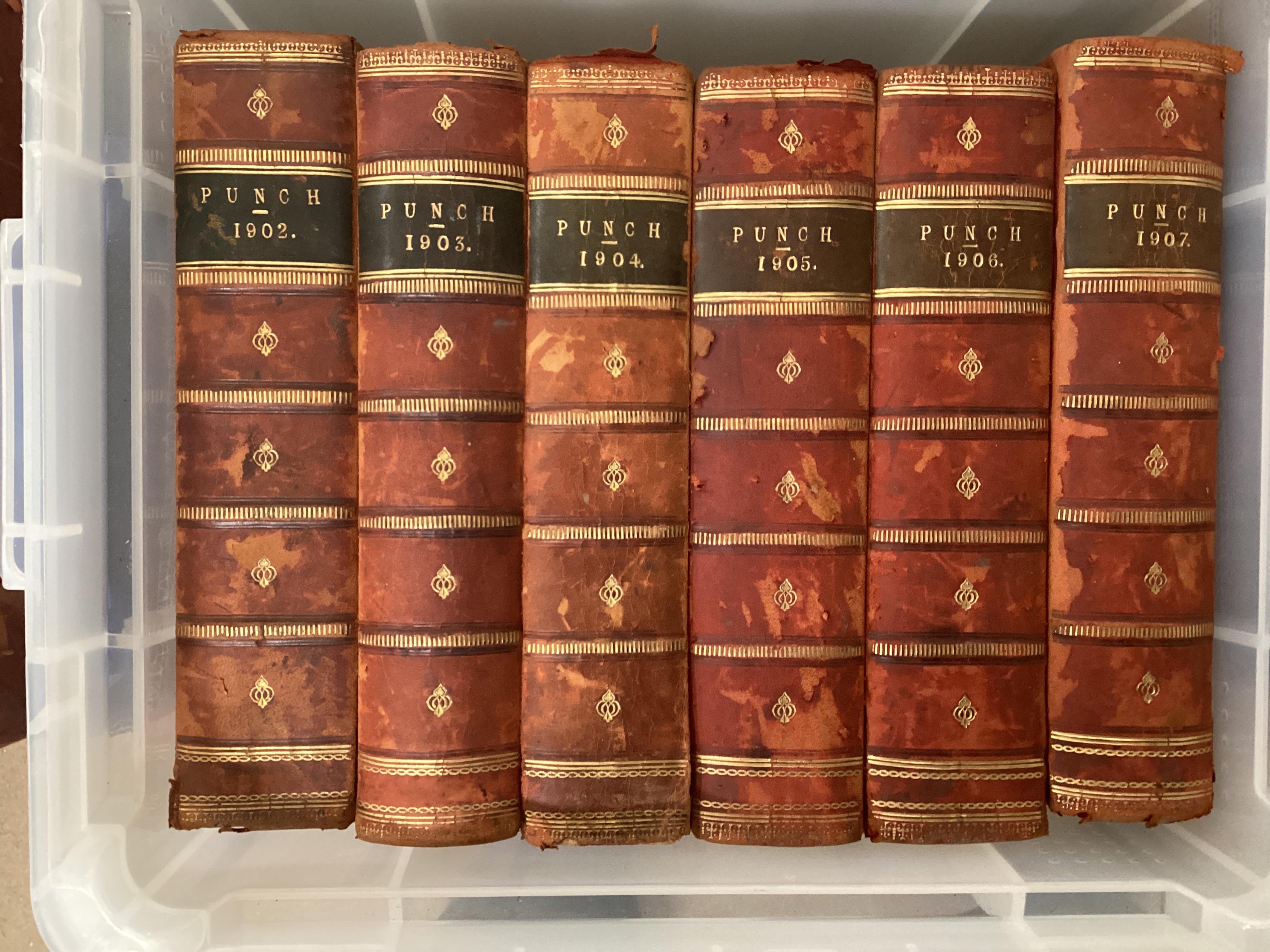 Punch, or the London Charivari Magazine - vols 1841-1891, 1894-1911, (bar 1896), 1913-1915, 1918-1925 and 1926-1930, (bar 1929), various bindings, mixed conditions. (66).